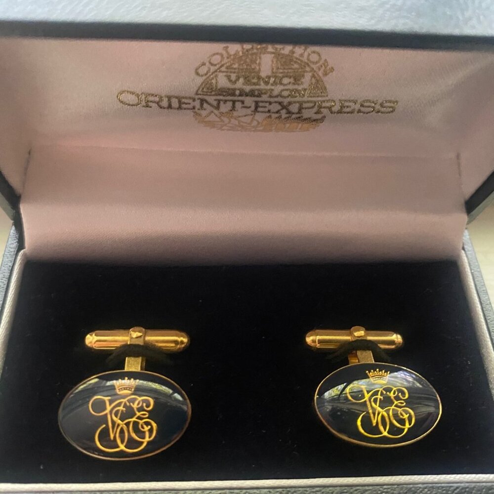 Venice Simplon Orient Express Gold Cufflinks Blue enamel STUNNING